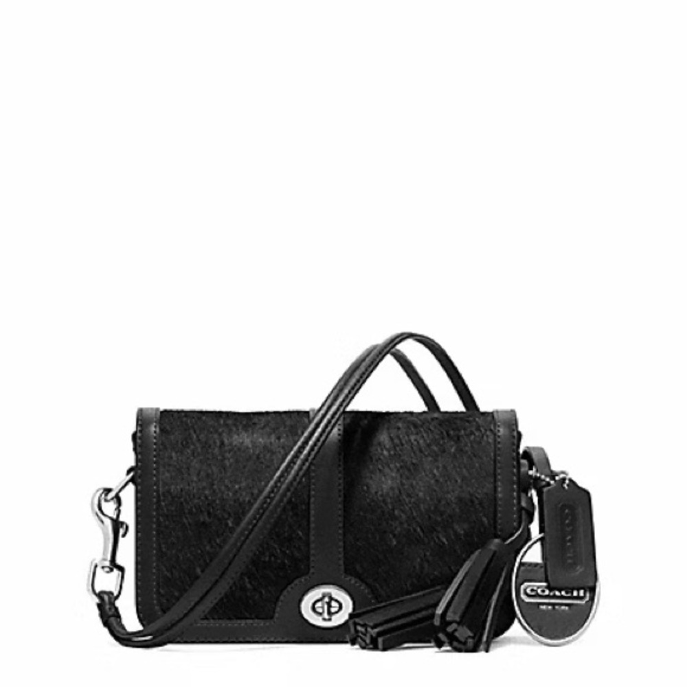Rare Coach legacy limited edition Black Fur and Leather Crossbody Bag